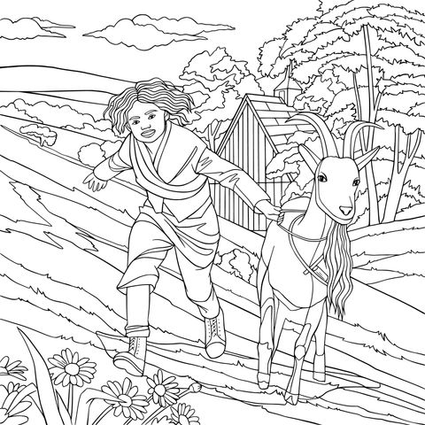 牧人与山羊在田野奔跑
