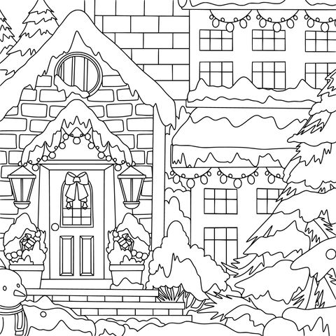 冬に飾られた居心地の良い小屋