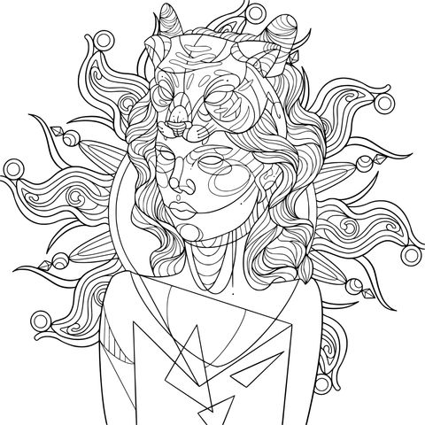 戴虎头面具的奇幻女性