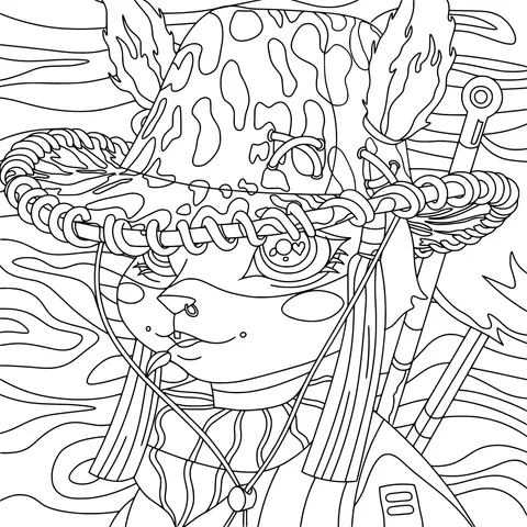 Cute Animal Character Wearing a Leopard - Print Hat