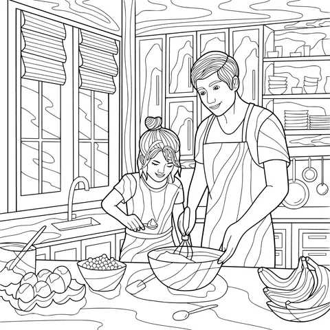 Father and daughter baking together in the kitchen