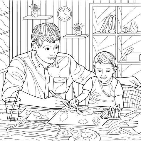 父と子が一緒に絵を描く