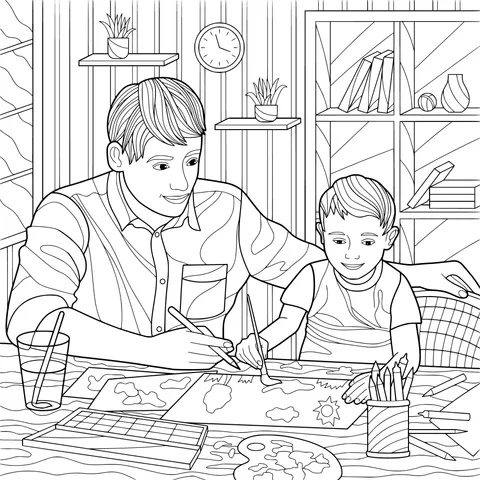 Father and child painting together