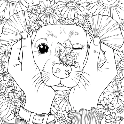 Cute Dog Surrounded by Flowers