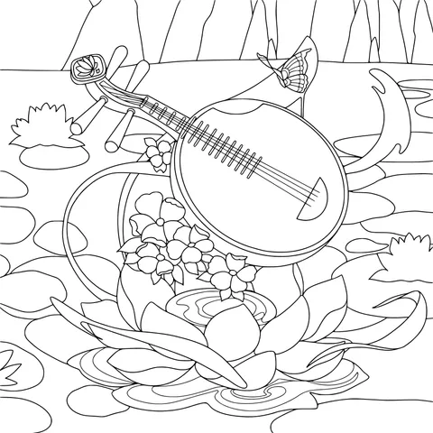 Pipa and Flowers on the Lotus