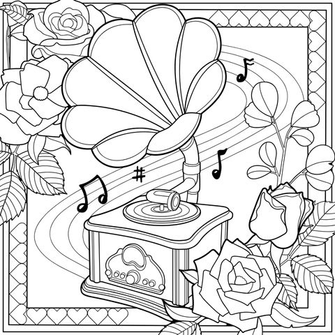 带花朵装饰的留声机