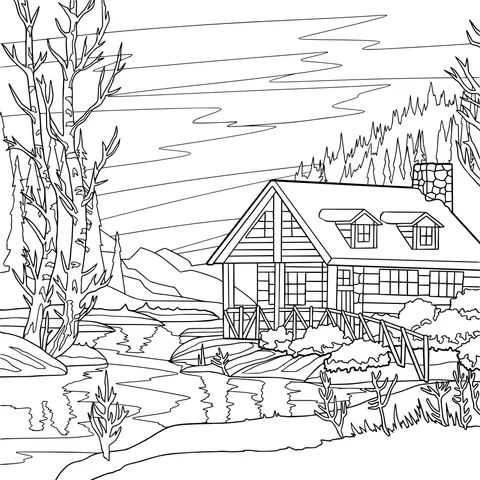 Winter Cottage by the Lake