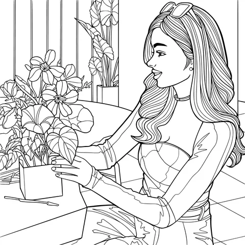 Woman arranging flowers