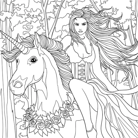 Woman riding a unicorn
