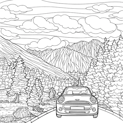 Red car on a mountain road