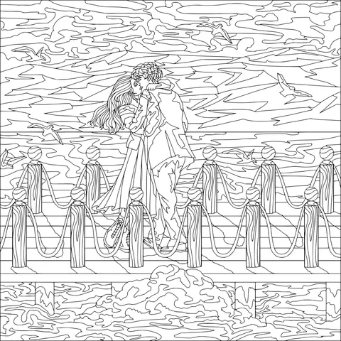 Romantic Kiss on a Wooden Bridge by the Lake