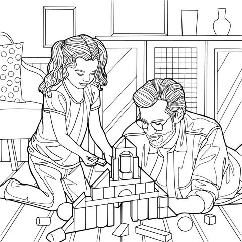 Padre e hija jugando con bloques de construcción juntos