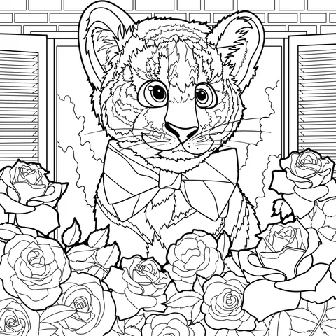 Little Tiger with Bow - tie and Roses