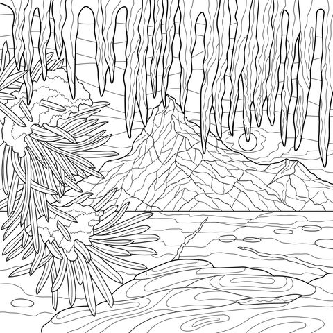 Paisaje de hielos colgantes en invierno
