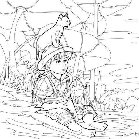 Boy and Cat's Idyllic Time