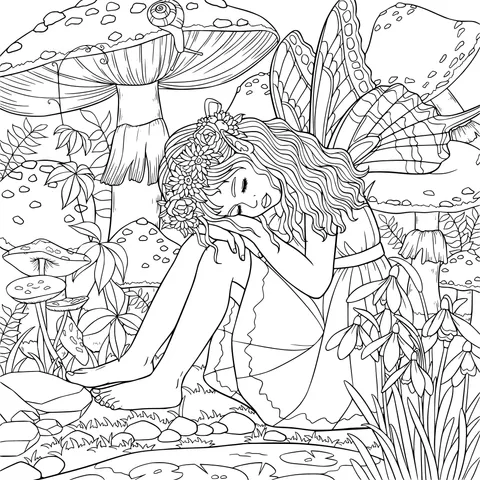 Resting Fairy in the Mushroom Grove