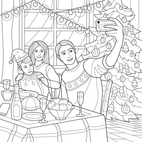 Una familia tomándose una foto en Navidad