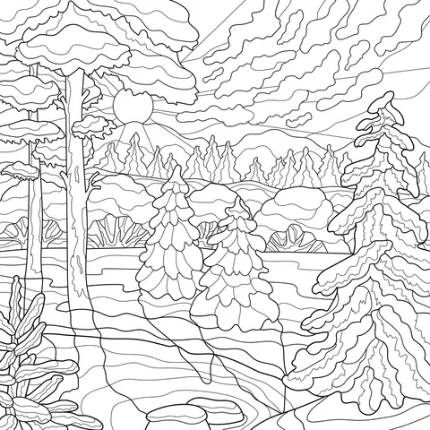 Winter Mountain Forest Landscape