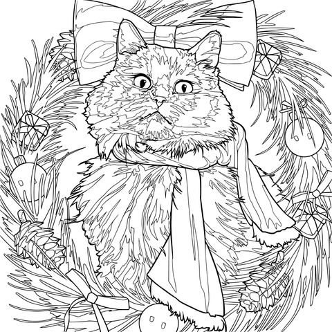 クリスマス装飾をつけた猫
