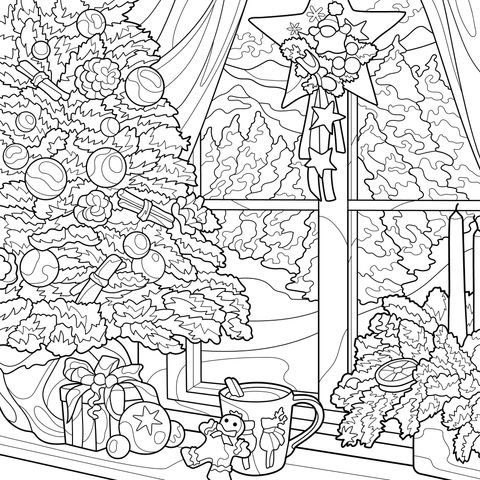 暖かいクリスマスの窓辺のシーン
