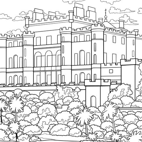 Castelo magnífico e vegetação exuberante
