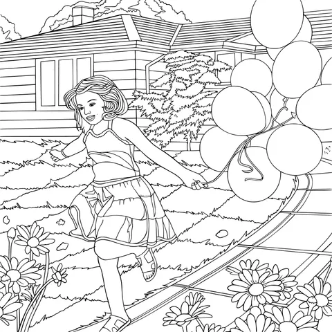 Girl with Colorful Balloons