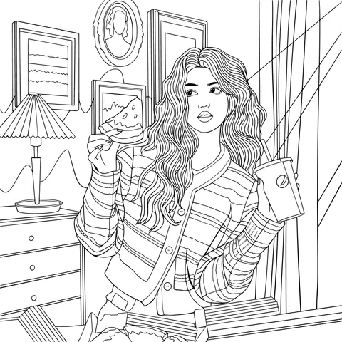Girl enjoying pizza and a drink