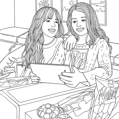 Girlfriends looking at a tablet together