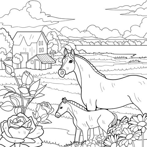 Mother - and - foal in the countryside