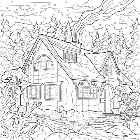 雪の夜の暖かい小屋