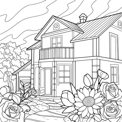 Hermosa casa con flores