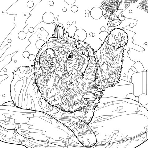 クリスマスのベルを遊ぶ猫