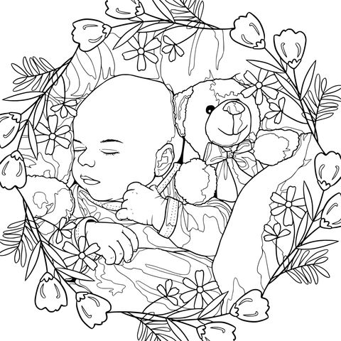 Bebe durmiendo y oso de peluche