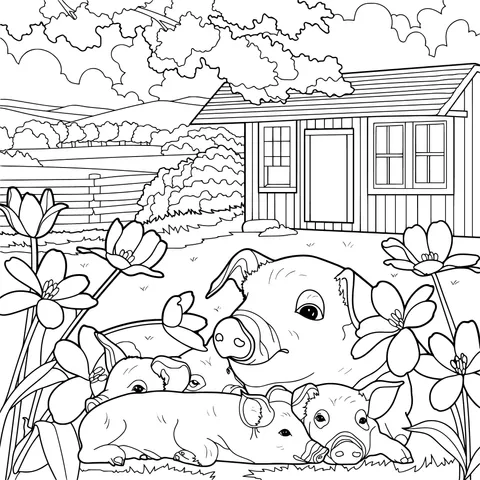 A Pig Family in the Countryside