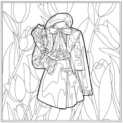 手持花束的黄色服饰插画