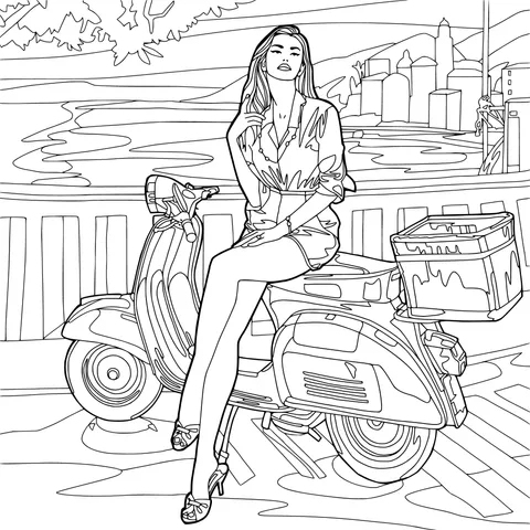 Woman sitting on a scooter