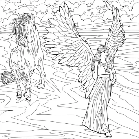 Angel and Horse by the Seaside