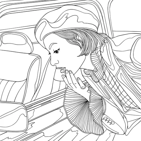 Woman blowing a kiss out of the car