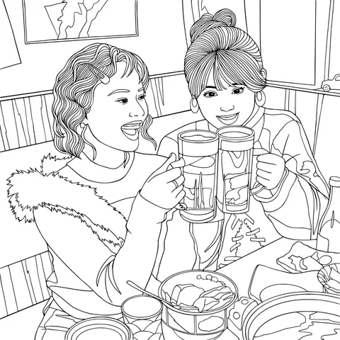 Girlfriends Gathering and Drinking Cheerfully