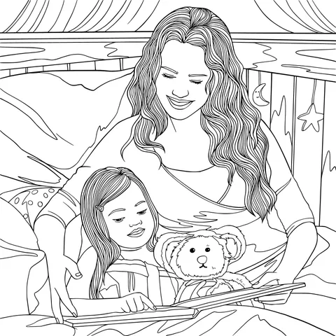 Mother telling a bedtime story to her child