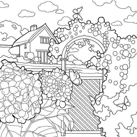 A Courtyard Scene Surrounded by Flowers