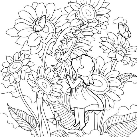 Girl and Sunflowers