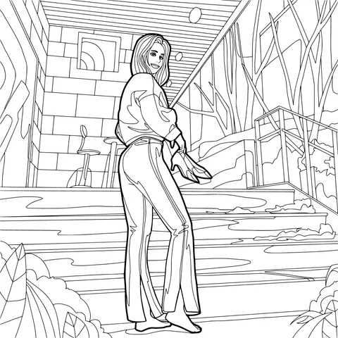 Woman in Red on the Steps