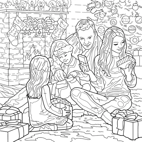 A family opening gifts on Christmas