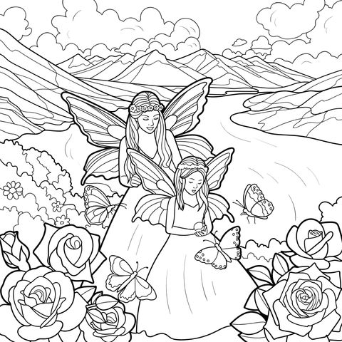 Hadas en la cama de flores