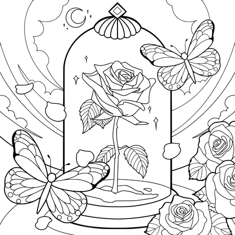 Rose and Butterflies in a Glass Dome