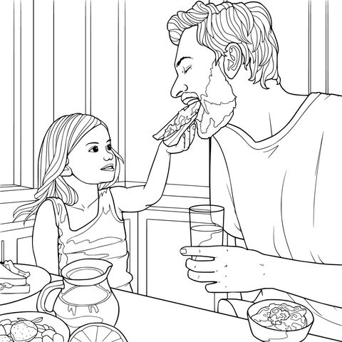 Daughter feeding her father