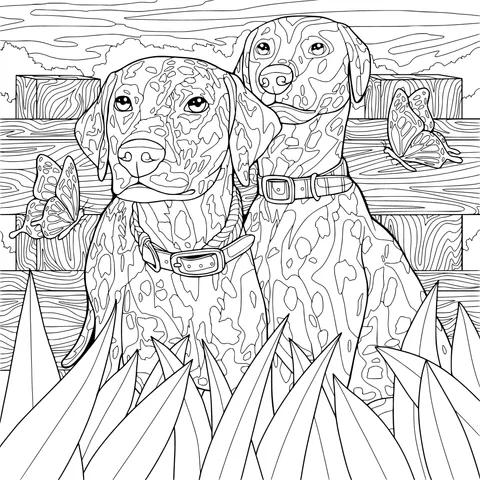 Two Collared Dogs and Butterflies
