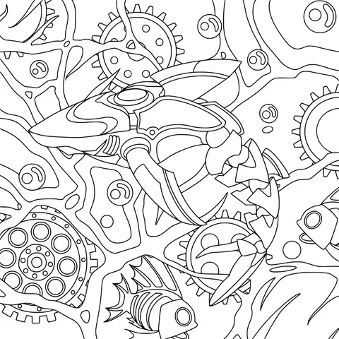 Mechanical Shark and Gear - filled Ocean