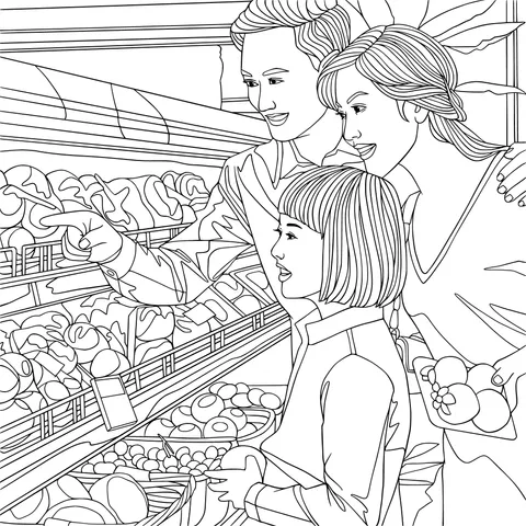Family shopping for fruits in the supermarket